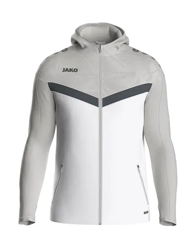 JAKO Unisex Kinder Iconic Kapuzenjacke, Weiß/soft Grey/anthra Light, 164 EU - Funktionsjacken mit Keep Dry Funktion, die Wind und Wetter trotzt und für ein angenehmes Körpergefühl sorgt – ideal für aktive Kinder!