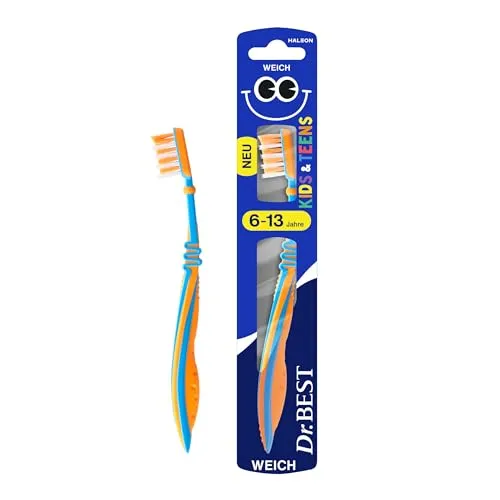 Dr.BEST Kids & Teens Zahnbürste, 6 bis 13 Jahre, Weich, 1 Stück, mit 4 Vorteilen für neue, bleibende Zähne