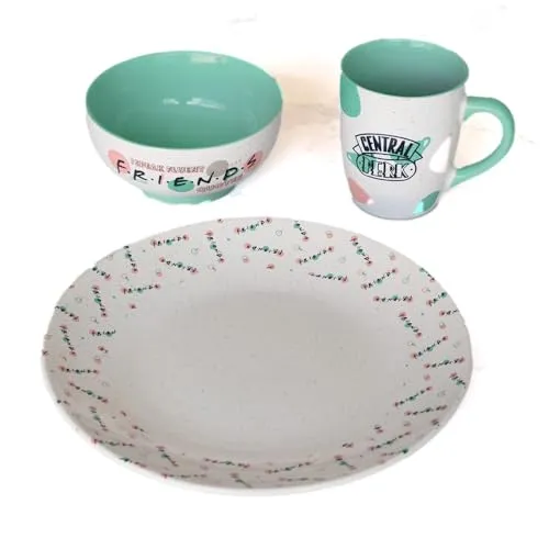 Friends 3-teiliges Geschirr-Set (Simply Friends Design), Kaffeetasse, Teller und Schüssel, 325 ml, offizielles Lizenzprodukt