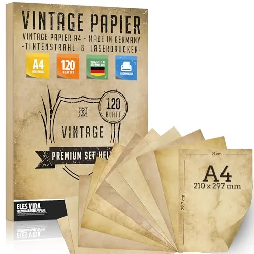 Blatt Altes Papier, Vintage DIN A4 bedruckbar - Urkunden Schatzkarten, Briefpapier - Bastel für Karten,Hochzeit, Adel Geschenke, Nostalgie Geburtstag Ritter und Piraten - DEUTSCHE PRODUKTION 120