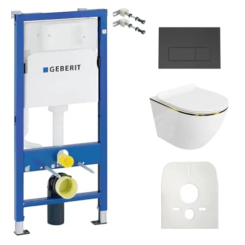 Lavita Geberit WC Set mit Vorwandelement und Wand-WC in schwarz von lavita