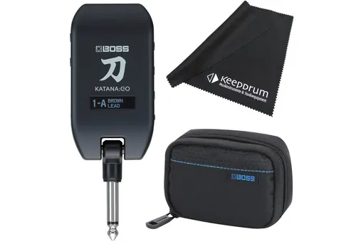 Boss Katana GO Amp Plug Kopfhörer-Verstärker mit Tasche - Mobiler Kopfhörerverstärker für Gitarre/Bass mit innovativer Spatial-Audio-Technologie für ein immersives Klangerlebnis. Ideal für Jams und Übungssessions.