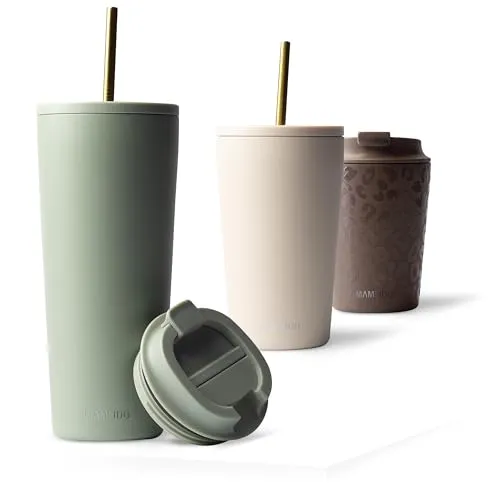 MAMEIDO Thermobecher 700ml mit Strohhalm