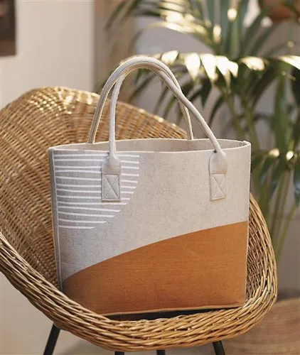 Dekoleidenschaft Tasche Beige aus Filz, bedruckt