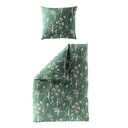 Bettwäsche Bierbaum Mako Satin 3987-30 Blumen Petrol Grün 135x200 - Moderne Bettwäschegarnitur aus 100% Baumwolle, ideal für alle Jahreszeiten. Hochwertige Mako Satin Qualität mit floralem Design, Pflegeleicht und OEKO-TEX zertifiziert.