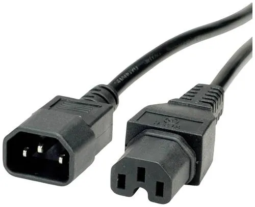 VALUE Netzkabel IEC320 C14 Stecker - C15 Buchse, schwarz, 1 m, für höhere Temperaturen bis 250 V AC und 10 A geeignet