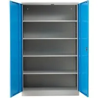 PROREGAL® Mehrzweckschrank Stahlschrank Bee, 195 x 120 x 60 cm, Grau-Blau - Robuster Büroschrank aus Metall mit 5 verstellbaren Fachböden, Traglast pro Ebene 85 kg. Ideal für effiziente Aufbewahrung in Büros und Schulen. Der Schrank ist abschließbar und wird montiert geliefert.