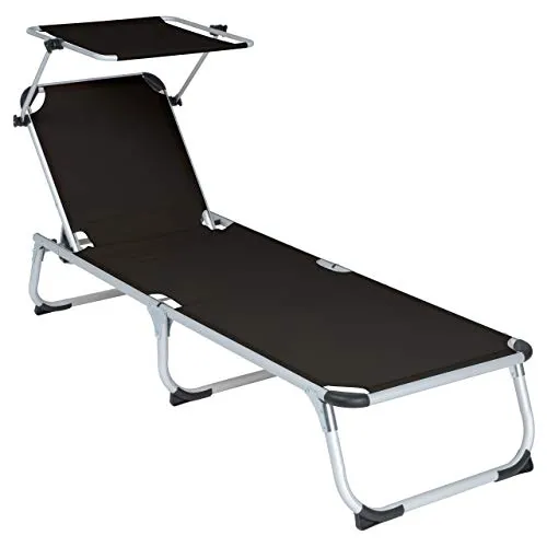 Divero Gartenliege Sonnenliege mit Dach 187x57x30 cm klappbar 5fach verstellbar Aluminiumrahmen Dreibeinliege wetterfest robust Keret (Schwarz)