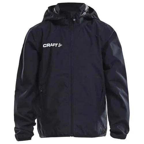Craft Trainingsjacke Rain Jacket Kinder - Funktionsjacke für Kinder, wind- und wasserdicht mit abnehmbarer Kapuze, ideal für das Training bei Nässe und optimalen Tragekomfort dank Mesh-Futter.