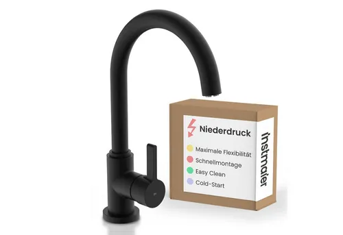 instmaier Küchenarmatur K3, 360° schwenkbare Niederdruckarmatur in Schwarz Matt - Spültischarmatur mit elegantem Design, hoher Auslauf und 5 Jahre Herstellergarantie – ideal für Ihre moderne Küche.