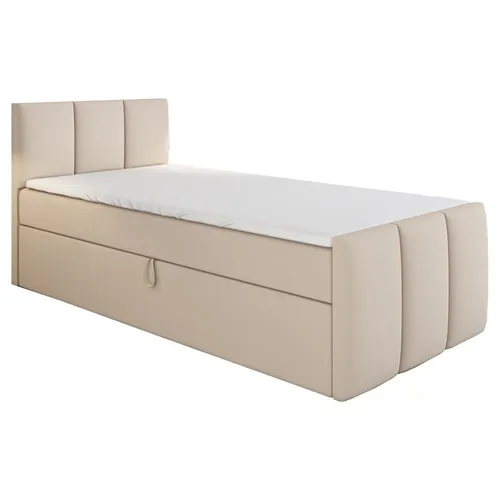 Boxspringbett MOREN 80x200 (Links) mit Bettkästen und Bonell-Matratze - Praktisches Jugendbett mit hochwertiger Bonell-Matratze und Topper. Ideal für Schlafzimmer oder Hotelzimmer. Mit Bettkästen für zusätzlichen Stauraum und handgefertigter Qualität.