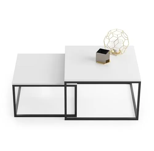 HomeCo. Couchtisch 2er Set schwarz - Loft Design mit 2 in 1 Verschachtelung - Beistelltische fürs Wohnzimmer, kratzfeste Oberfläche und robuster Stahlrahmen für starke Stabilität und vielseitige Nutzung.