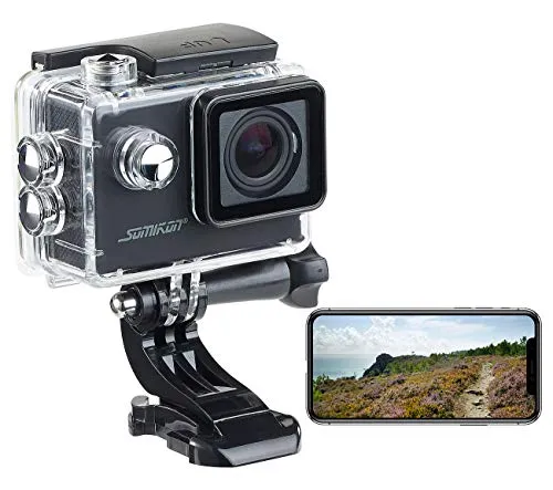 Somikon Motorrad Kamera: Einsteiger-4K-Action-Cam mit WLAN und Unterwassergehäuse - Actionkamera mit 4K Full HD, super weitem 170°-Bildwinkel und wasserdicht bis 30 m. Ideal für Abenteuer und Sportaufnahmen, inklusive umfangreichem Zubehör.