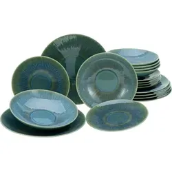 CreaTable 10688 Sea Breeze 18-teiliges Geschirrset - Tafelservice aus edlem Steinzeug, spülmaschinen- und mikrowellengeeignet. Jedes Stück ist ein Unikat mit reaktiver Glasur für mediterrane Ästhetik.