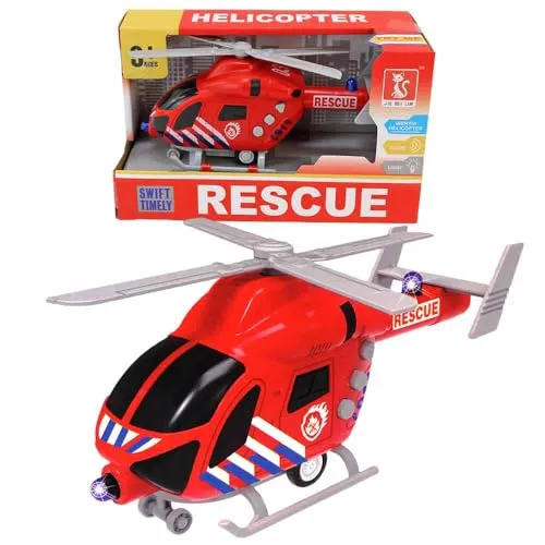 BEMIRO Feuerwehr-Hubschrauber Spielzeug – Ambulance & Rescue Helicopter – ca. 20 cm – realistisches Rettungsspielzeug für Kinder ab 3 Jahren – robust & kindgerecht – Helikopter für Rollenspiel (Rot)