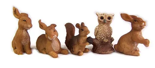 Waldtiere 5 Tlg. aus Polyresin, 3-4 cm hoch, Krippenfiguren für Weihnachtskrippe