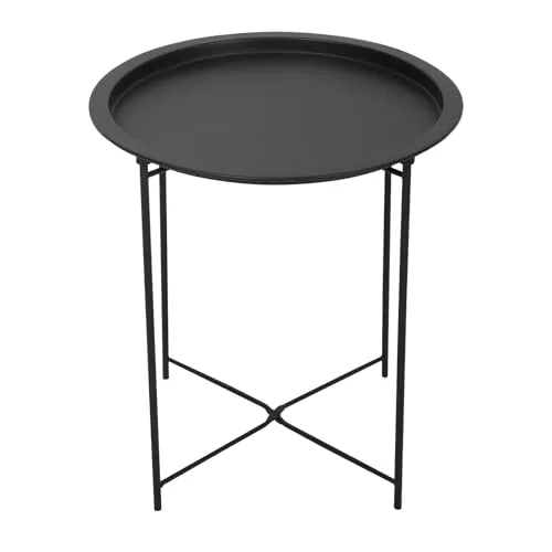 SVITA THEBE Beistelltisch Metall rund Nachttisch Couchtisch Wohnzimmertisch Kleiner Beistelltisch Metalltisch Blumentisch klappbar Schwarz