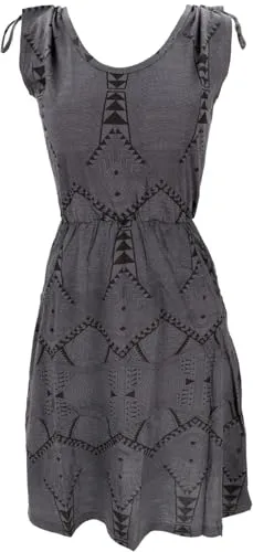 Guru-Shop Midikleid Ethno Minikleid in Grau, Größe S - Stylisches Ethno-Minikleid aus 100 % Baumwolle, perfekt für entspannte Tage. Der Rundhalsausschnitt und die ärmellose Gestaltung sorgen für hohen Tragekomfort.