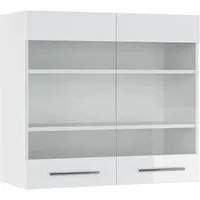 Vicco Glashängeschrank Fame-Line, 80 cm in Weiß Hochglanz - Moderner Hängeschrank mit 2 Glastüren und SoftClose-Funktion, ideal für stilvolle Aufbewahrung in Ihrem Wohnraum.