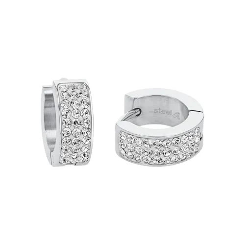 Amor Creolen Edelstahl Damen Ohrschmuck mit Zirkonia - Ohrringe für Damen aus hochwertigem Edelstahl, geschmückt mit 42 funkelnden Zirkonia, ideal als stilvolles Geschenk in einer eleganten Schmuck Geschenk Box.