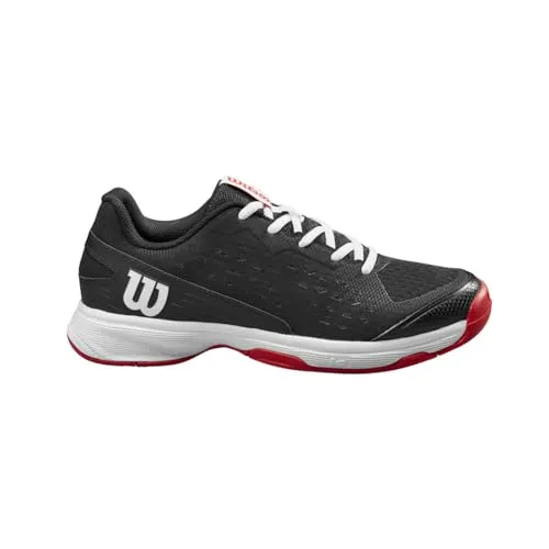 Wilson Rush Pro Tennis Shoe - Black Red/White, 32 2/3 EU - Tennisschuhe für Junioren, optimale Mischung aus Stützung und Dämpfung, ideal für alle Beläge und warmes Wetter, atmungsaktives Design für besten Komfort.