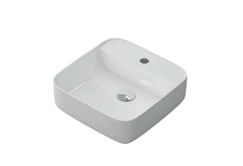 Mai & Mai Aufsatzwaschbecken Brüssel107 – Eckig und Elegant - Waschplätze: Aufsatzwaschbecken aus hochwertiger Keramik, eckig (BTH: 38,5x38,5x14 cm) mit Armaturloch – ideal für modernes Baddesign und einfache Montage.