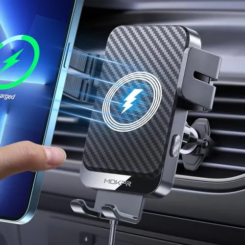 MOKPR 15W Handyhalterung Auto mit Ladefunktion - Kabellose Kfz-Handyladegeräte mit 15W schnellem induktivem Laden, automatischer Klemmen-Funktion und flexiblem 360° Betrachtungswinkel für sicheres Fahren.