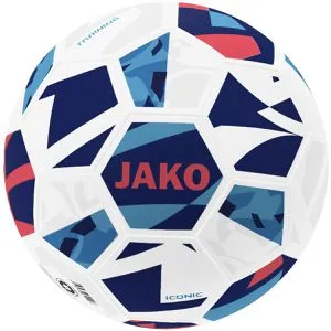 JAKO Fußball Iconic Größe 5 - Trainingsball in Weiß/Navy - Fußball, Hybrid-Technologie für optimale Haltbarkeit und Präzision. Entspricht FIFA PRO Standard, ideal für intensives Training bei allen Wetterbedingungen.