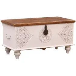 Marrakesch Orient & Mediterran Interior Handgeschnitzte Truhenbank Akdar - Einzigartige handgefertigte Holztruhe in Beige/Braun, ideal als Sitzbank und stilvolles Deko-Element. Bietet praktischen Stauraum und verleiht jedem Raum einen Hauch von Orient.