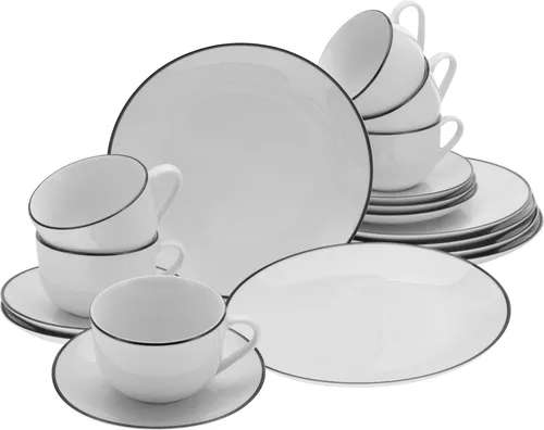 Creatable Kaffeeservice für 6 Personen - Porzellan mit schwarzem Rand - 18-teiliges Kaffeeservice aus hochwertigem Porzellan, spülmaschinen- und mikrowellengeeignet, ideal für stilvolle Kaffeetafeln.