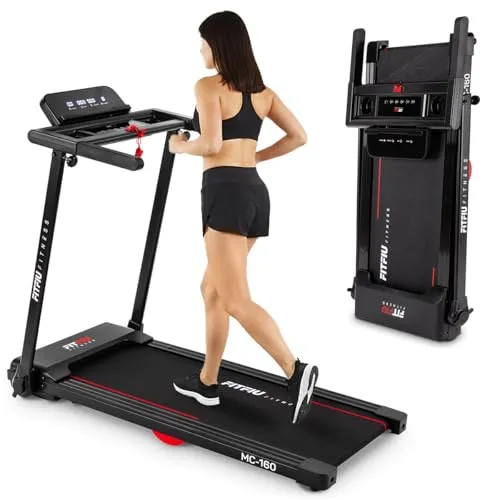 FITFIU Fitness Laufband für Zuhause Foldable Walking Pad Treadmill bis 14 km/h with 360° Tablethalterung 100*40CM 1500W Music App Konnektivität Stoßdämpfung Laufbänder Ultra Kompaktes für Büro