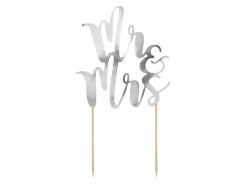partydeco Tortenstecker, Cake Topper Mr & Mrs / Hochzeit 25.5cm, silber