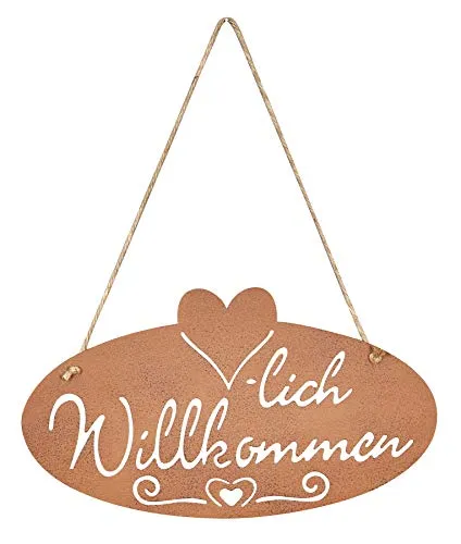levandeo Schild Willkommen Rost Herz 28,5x16cm Edelrost Garten-Deko Rostdeko Türschild Wandbild Wandschild