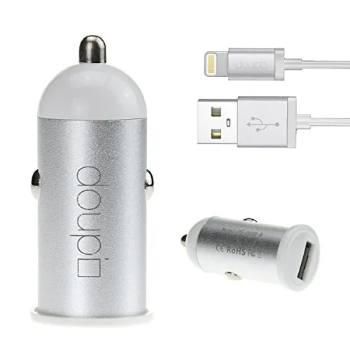 doupi 2in1 Auto Ladeset für iPhone iPod USB 1A KFZ PKW Ladegerät Ladeadapter (1A universal) + Ladekabel Datenkabel Lightning 8pin (für iPhone iPad iPod u.a.) weiß