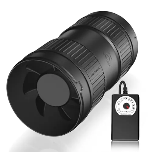 FanGoFast 100mm Rohrventilator 221m³/h Rohrlüfter Regelbar Schwarz Abluftventilator mit EU-Stecker Lüfter Leiser für Wintergarten Growzelte Keller Garage Küche