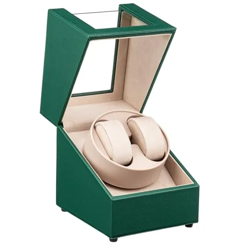 Tolesum Uhrenbeweger 2 Uhren,USB Automatik Uhrenbeweger, Watch Winder für Herren und Damen,Zwei Wickelschwingmodi für Automatikuhren PU Leder mit Leisem Motor-Grün