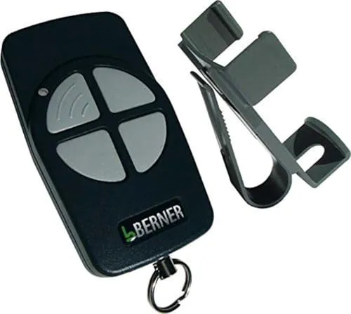 Berner Midi Handsender BHS140 - 4-Kanal Funkfernbedienung für Torantriebe - Garagentor-Zubehör mit praktischer Ringöse zur einfachen Befestigung am Schlüsselbund. Ideal für die komfortable Steuerung Ihrer Torantriebe.