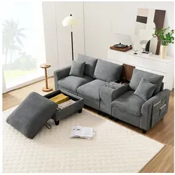 Odikalo Ecksofa L-Form Umwandelbar Sofa Becherhaltern USB Ladeanschlüssen Kissen grau