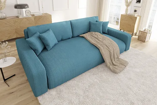 S-Style Möbel Bigsofa, Türkis, 4-Sitzer mit Schlaffunktion - Sofa mit Schlaffunktion in elegantem Türkis, ideal für Wohnzimmer. Hochwertige Polsterung und Stauraum für Bettzeug bieten Komfort und Stil.