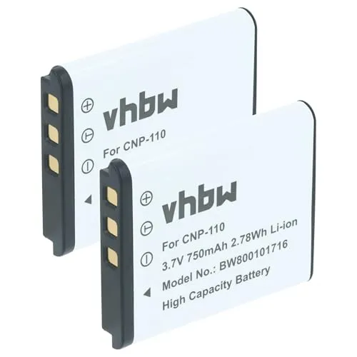 vhbw 2X Akku kompatibel mit Casio Exilim EX-FC200S, EX-Z2000, EX-FC500S, EX-Z3000, EX-ZR10, EX-Z2300 Kamera (750 mAh, 3,6 V, Li-Ion)