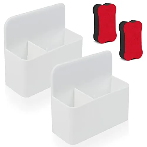 Yicaam 2 Stück Magnetisch Marker Halter Magnetischer Stifthalter Markierungshalter löschen mit 2 Whiteboard Schwamm, Whiteboard Stifthalter Halterung für Kühlschrank, Whiteboard und Schließfach