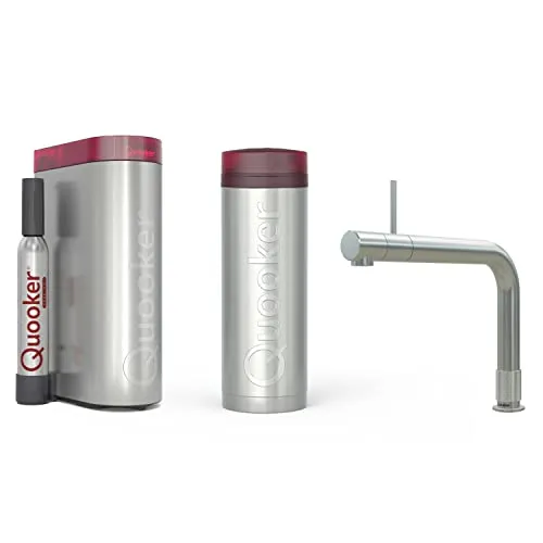 Quooker PRO3 & Cube | Front RVS (Voll-Edelstahl) - Wasserkocher mit 100°C kochendem Wasser und gekühltem, stillem sowie sprudelndem Wasser direkt aus einer Armatur. Doppelwandiger Auslauf für mehr Sicherheit und kindersicherer Knopf.