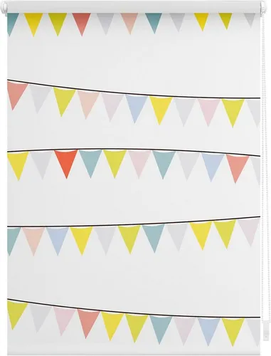 Lichtblick Rollo Klemmfix - Bunt 120 x 150 cm, ohne Bohren - Rollos für Kinderzimmer mit fröhlicher Wimpelkette, 100% Verdunkelung und einfache Montage ohne Bohren - ideal für eine spielerische Atmosphäre.