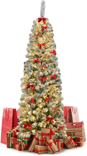 184cm Künstlicher Weihnachtsbaum Christbaum mit Schnee LED-Licht Kunsttanne PVC