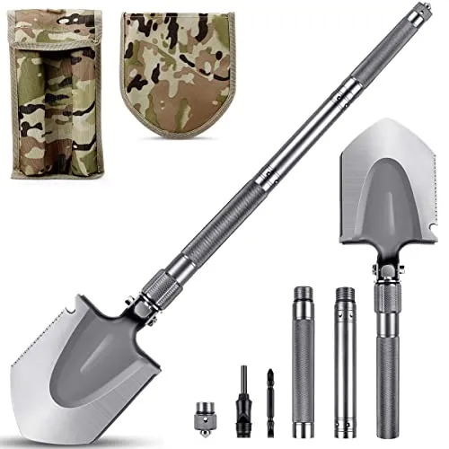 MOSFiATA Klappspaten 75cm Klappschaufel, 16 All-in-Function Survival Schaufel mit 2 Stück verstellbarem rutschfestem Aluminiumrohr, Anzug für Outdoor-Wandern, Jagen, Expedition, Garten usw