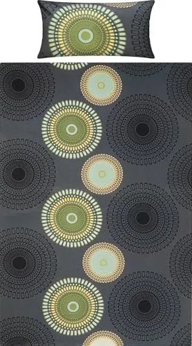 REDBEST Bettwäsche Biber Mandalas anthrazit-grün Größe 40x80 cm / 135x200 cm - mollig warm, temperaturausgleichend, mit Reißverschluss