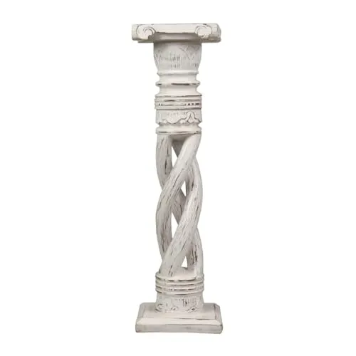 Oriental Galerie Blumensäule - Gedrehtes Holz in Weiß - Dekosäule im Antik Look aus handgearbeitetem Albesiaholz, ideal als stilvolle Blumensäule oder Sockel. Erhältlich in 3 Größen und modernen Farben für edle Akzente in jedem Raum.