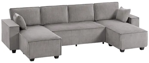 HOMCOM Ecksofa 311 cm - Hellgrau, 4-Sitzer mit Doppel-Chaiselongues - Verwandeln Sie Ihr Wohnzimmer mit dem HOMCOM Ecksofa in eine Wohlfühloase. Das großzügige U-Design und die bequemen Taschenfederkissen bieten Komfort für unvergessliche Filmabende mit Familie und Freunden.
