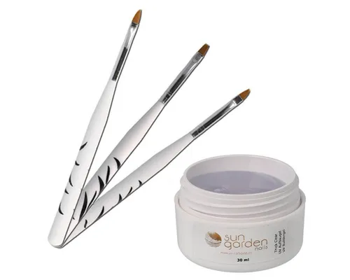 Sun Garden Nails UV-Gel 30 ml UV Gel Thick Clear Aufbaugel - Builder Gel + 3tlg. Pinselset