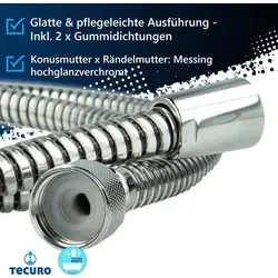tecuro 200 cm Brauseschlauch ROYAL 1/2 Zoll Drehkonusmutter x 1/2 Zoll Rändelmutter, metalleffekt, Trinkwasser-Konform, KTW BWGL, DIN EN 1113